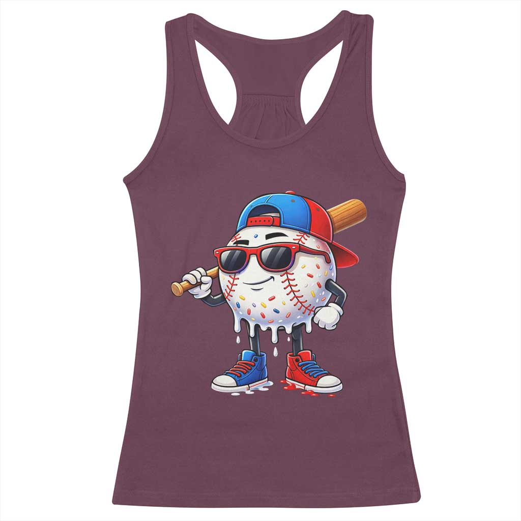 Baseball Drip Ice Cream Racerback Tank Top Youth Drip Baseball Boys Kid Red White And Blue