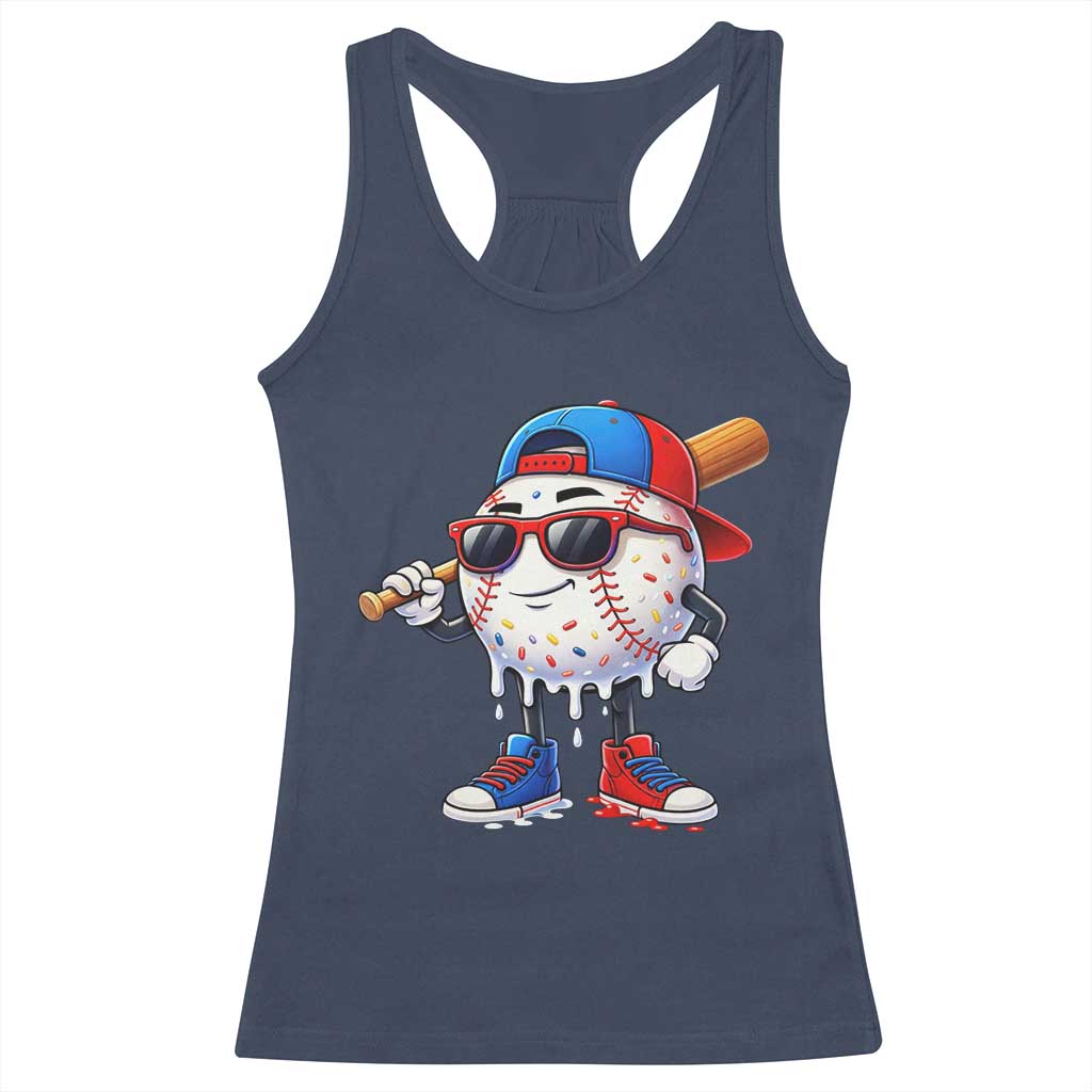 Baseball Drip Ice Cream Racerback Tank Top Youth Drip Baseball Boys Kid Red White And Blue