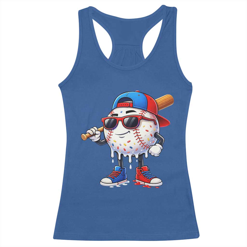 Baseball Drip Ice Cream Racerback Tank Top Youth Drip Baseball Boys Kid Red White And Blue