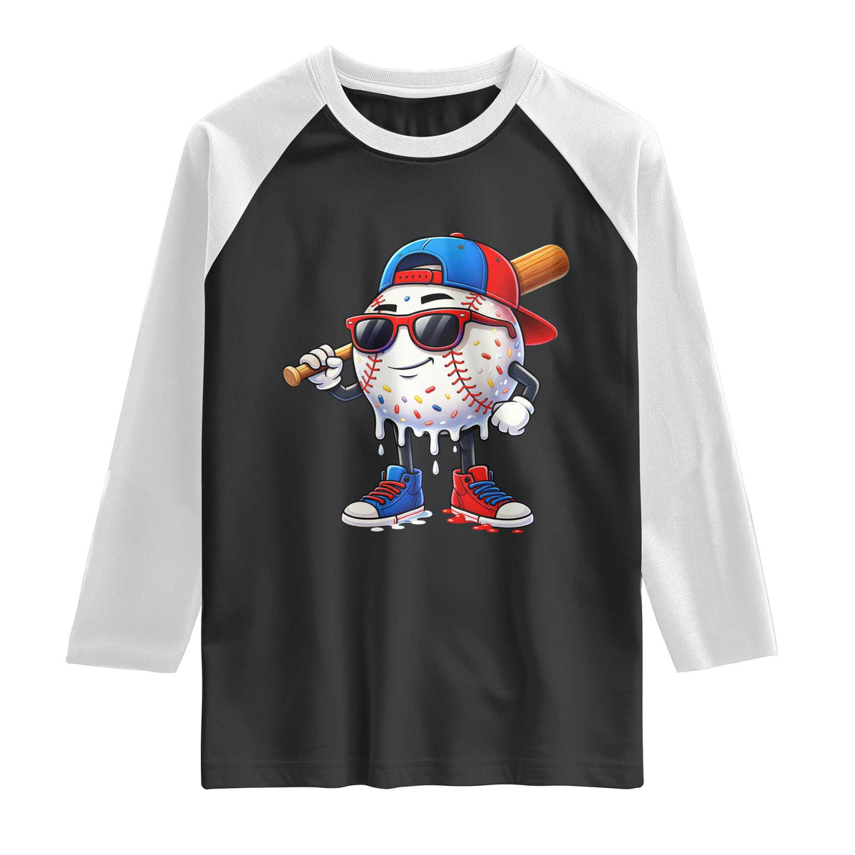 Baseball Drip Ice Cream Raglan Shirt Youth Drip Baseball Boys Kid Red White And Blue