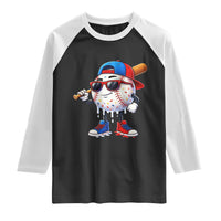 Baseball Drip Ice Cream Raglan Shirt Youth Drip Baseball Boys Kid Red White And Blue