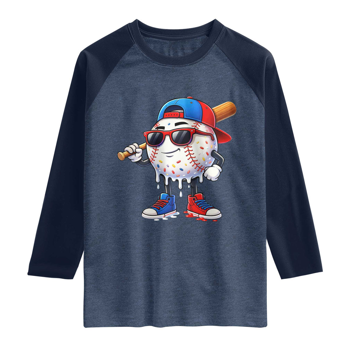 Baseball Drip Ice Cream Raglan Shirt Youth Drip Baseball Boys Kid Red White And Blue