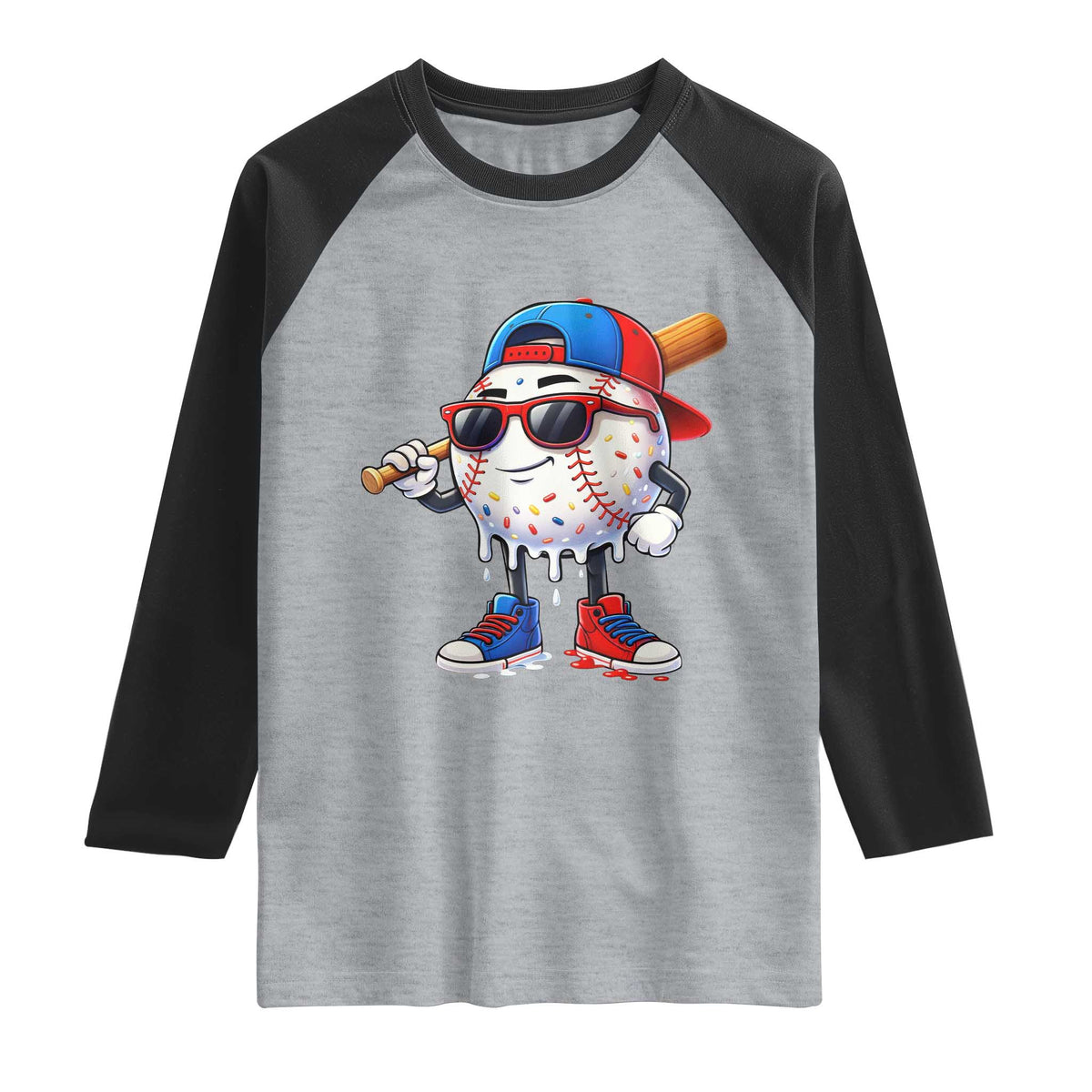 Baseball Drip Ice Cream Raglan Shirt Youth Drip Baseball Boys Kid Red White And Blue