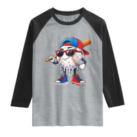 Baseball Drip Ice Cream Raglan Shirt Youth Drip Baseball Boys Kid Red White And Blue