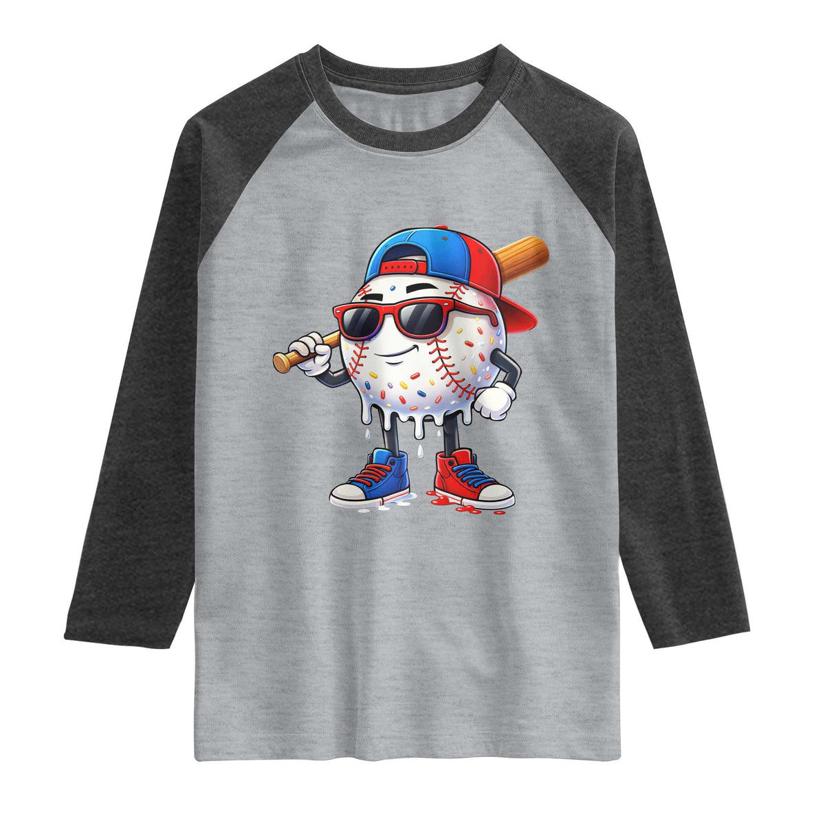 Baseball Drip Ice Cream Raglan Shirt Youth Drip Baseball Boys Kid Red White And Blue