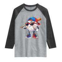 Baseball Drip Ice Cream Raglan Shirt Youth Drip Baseball Boys Kid Red White And Blue
