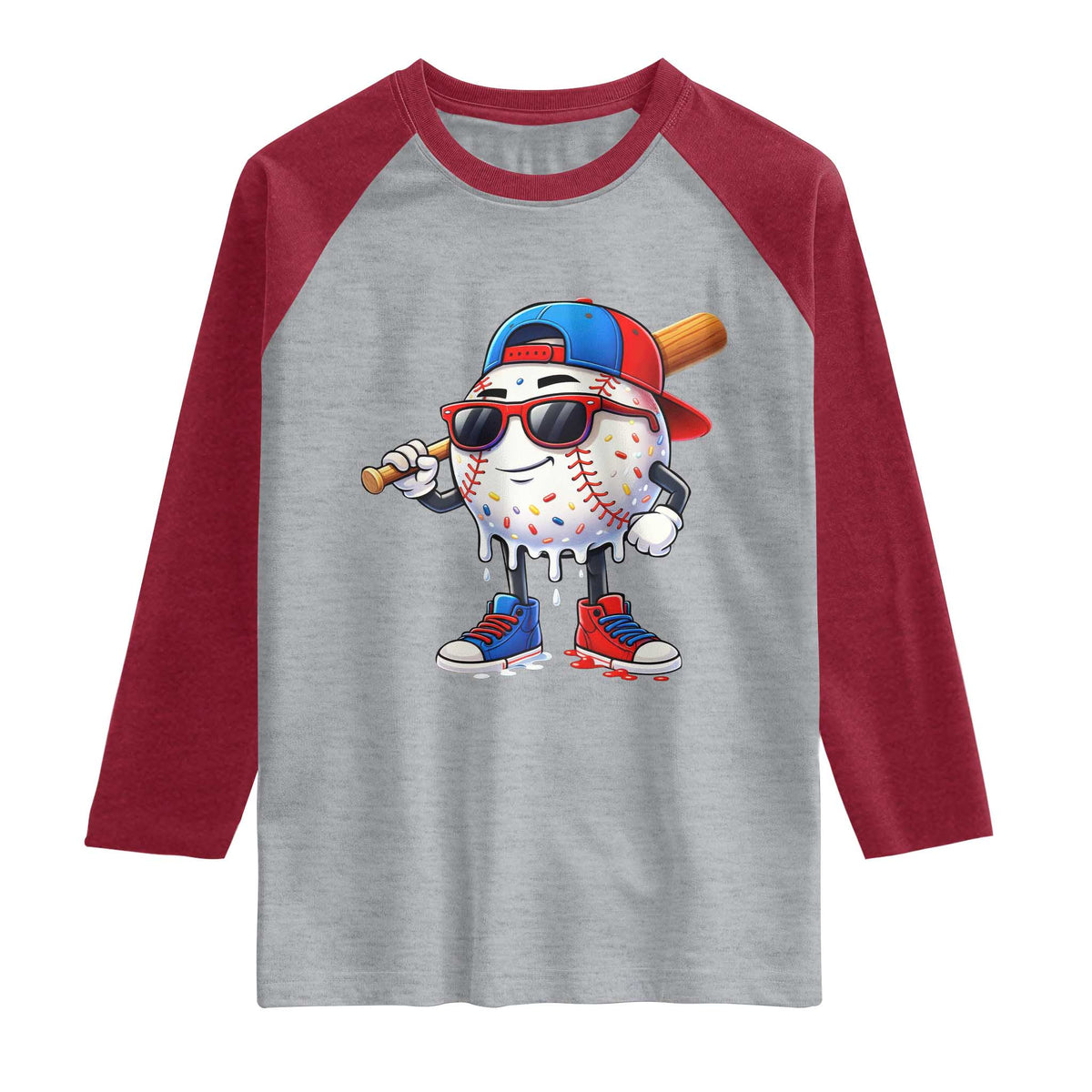 Baseball Drip Ice Cream Raglan Shirt Youth Drip Baseball Boys Kid Red White And Blue