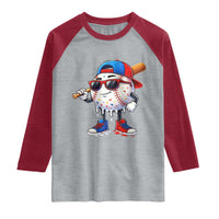 Baseball Drip Ice Cream Raglan Shirt Youth Drip Baseball Boys Kid Red White And Blue