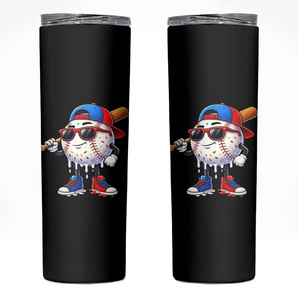 Baseball Drip Ice Cream Skinny Tumbler Youth Drip Baseball Boys Kid Red White And Blue
