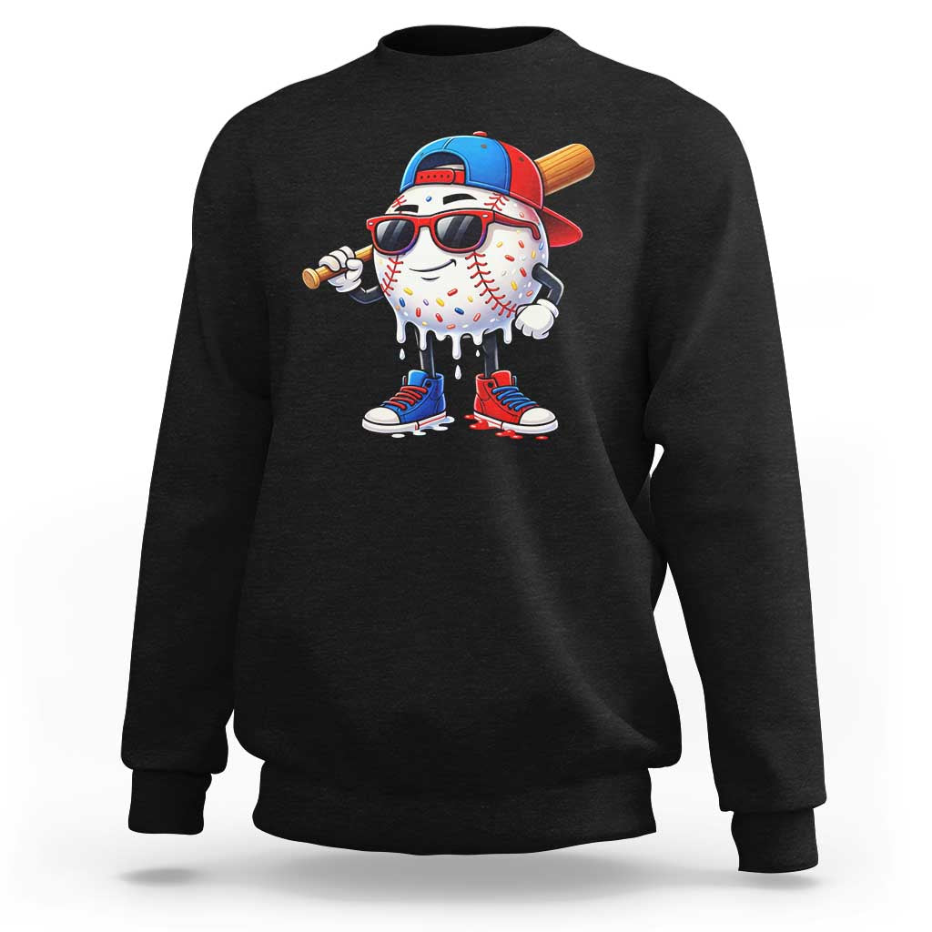 Baseball Drip Ice Cream Sweatshirt Youth Drip Baseball Boys Kid Red White And Blue