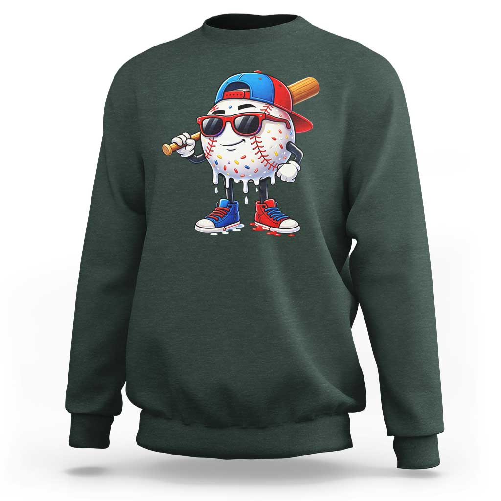 Baseball Drip Ice Cream Sweatshirt Youth Drip Baseball Boys Kid Red White And Blue