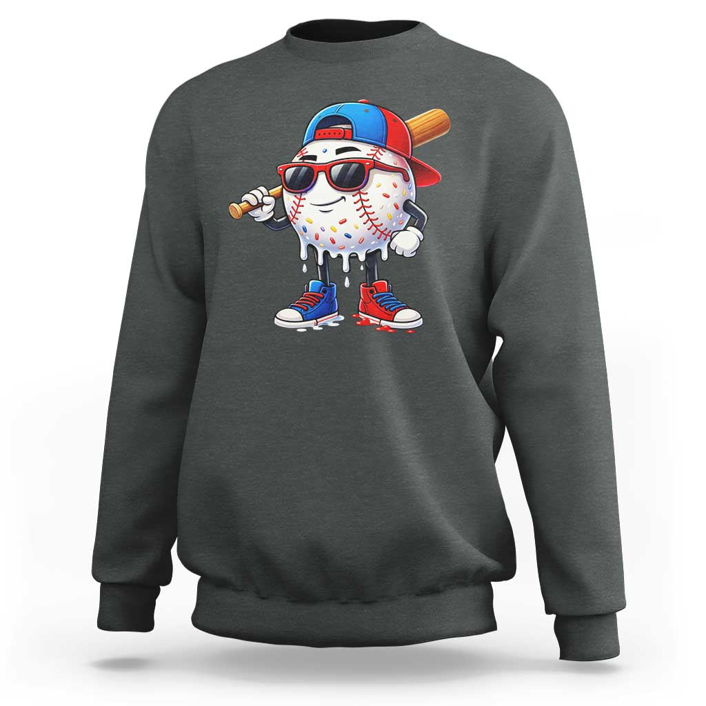 Baseball Drip Ice Cream Sweatshirt Youth Drip Baseball Boys Kid Red White And Blue