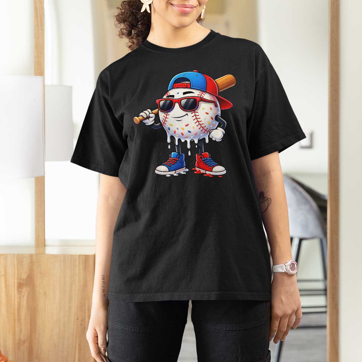 Baseball Drip Ice Cream T Shirt For Women Youth Drip Baseball Boys Kid Red White And Blue