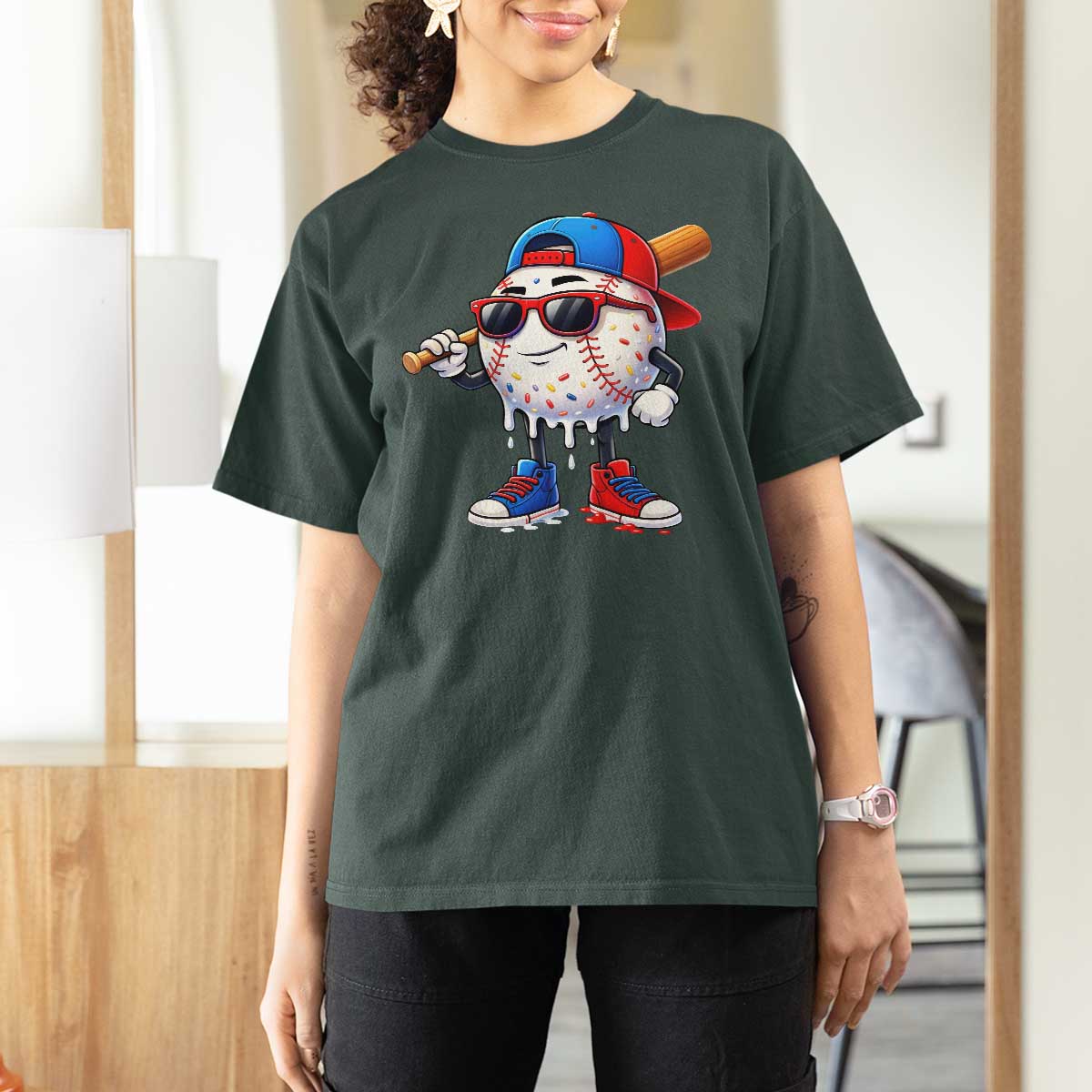 Baseball Drip Ice Cream T Shirt For Women Youth Drip Baseball Boys Kid Red White And Blue