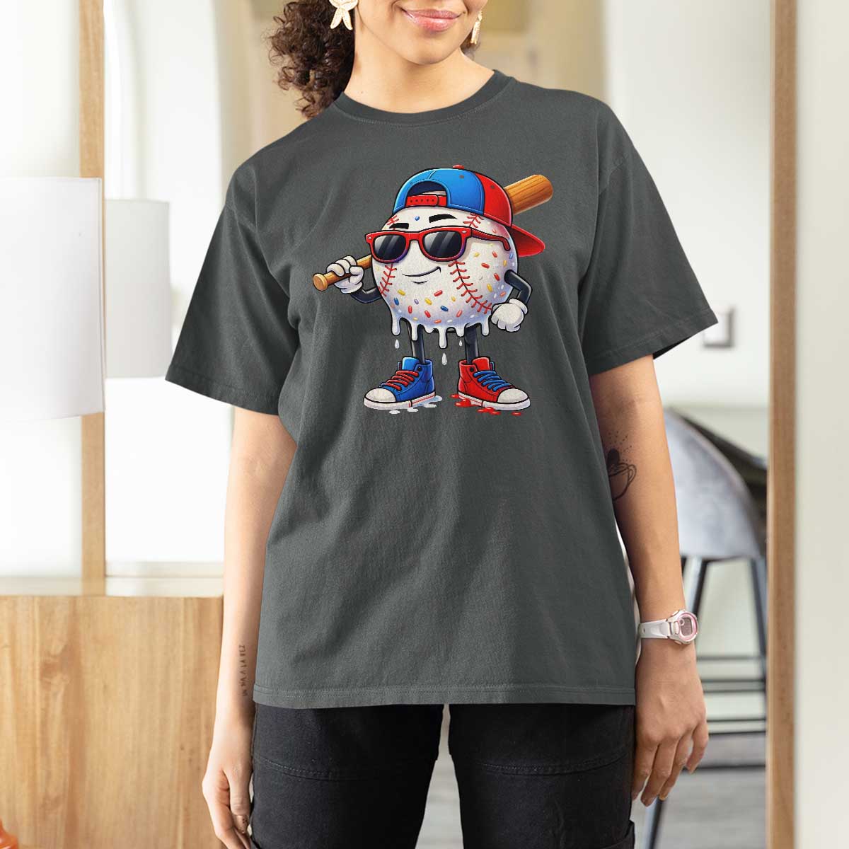 Baseball Drip Ice Cream T Shirt For Women Youth Drip Baseball Boys Kid Red White And Blue