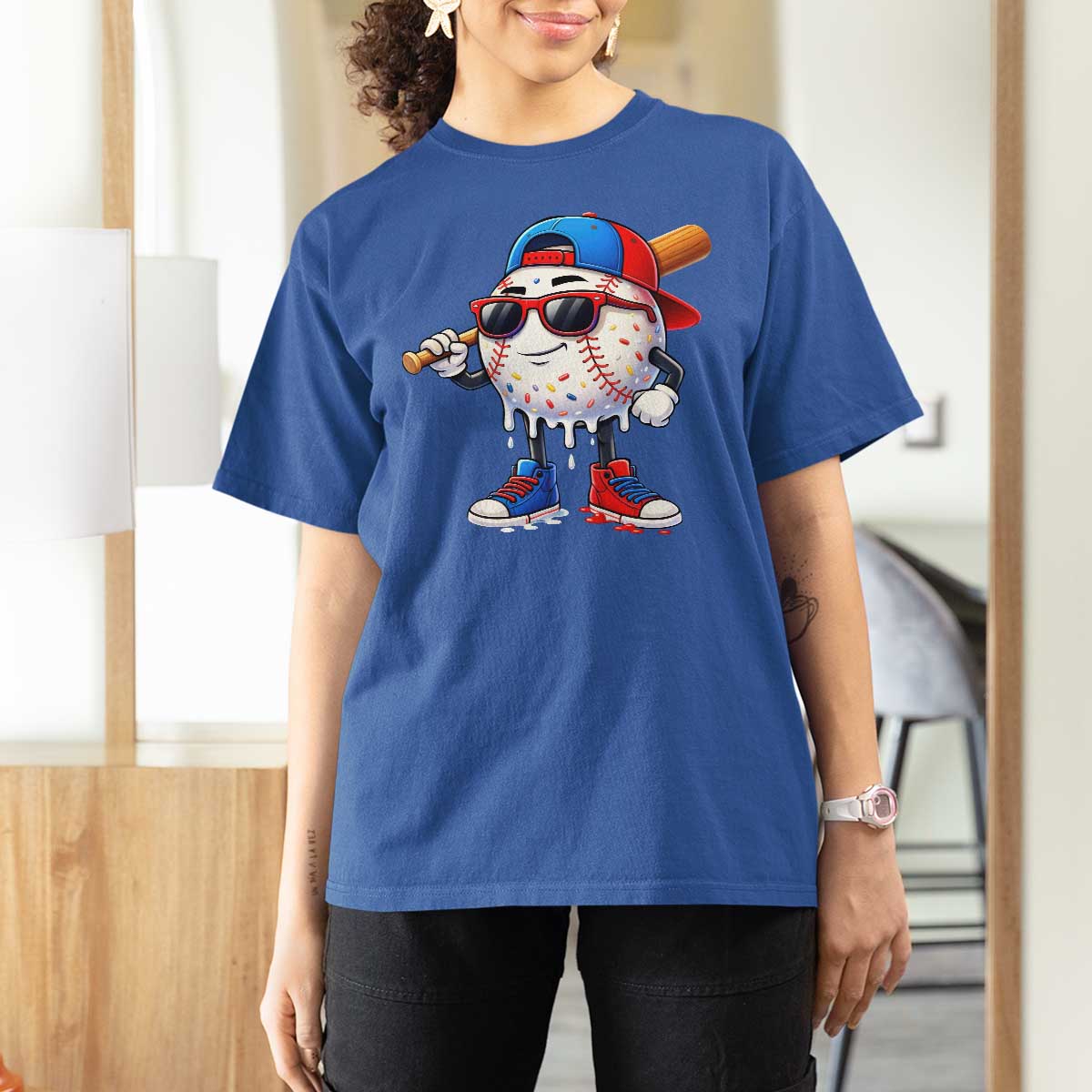 Baseball Drip Ice Cream T Shirt For Women Youth Drip Baseball Boys Kid Red White And Blue