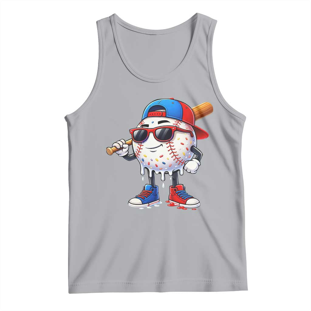 Baseball Drip Ice Cream Tank Top Youth Drip Baseball Boys Kid Red White And Blue