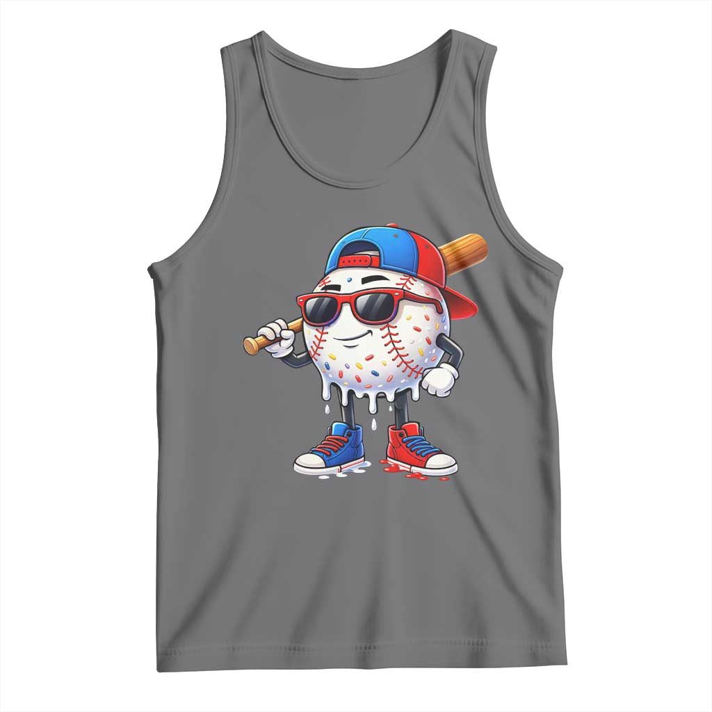 Baseball Drip Ice Cream Tank Top Youth Drip Baseball Boys Kid Red White And Blue