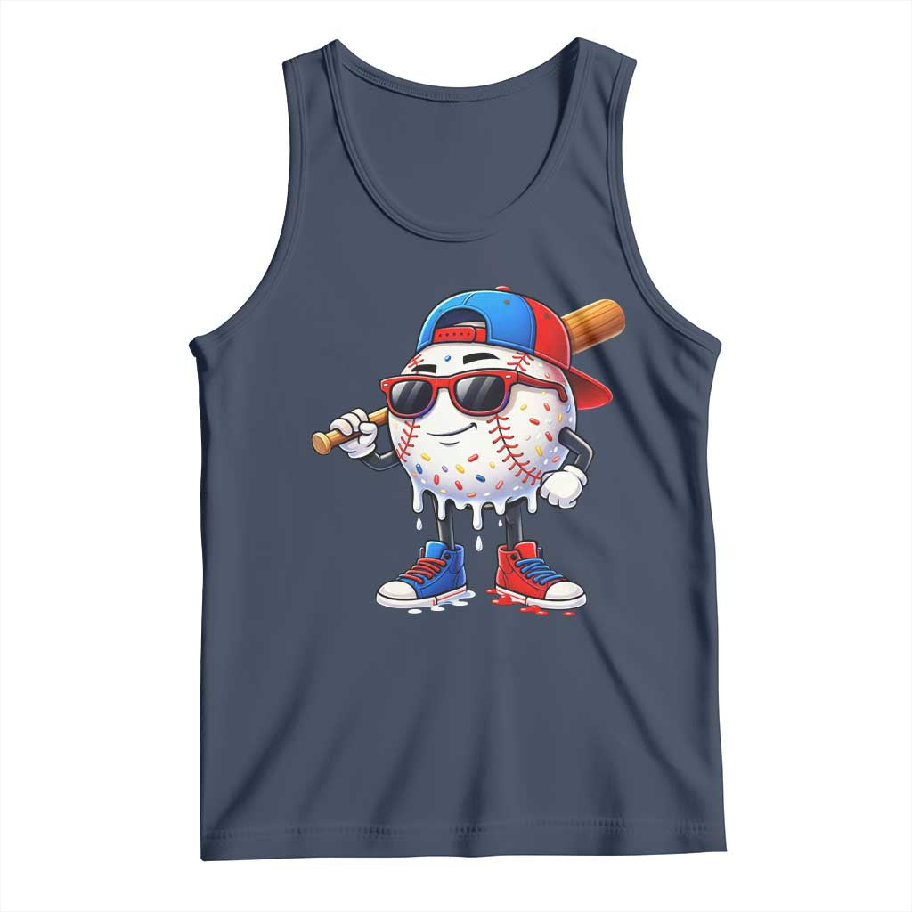Baseball Drip Ice Cream Tank Top Youth Drip Baseball Boys Kid Red White And Blue