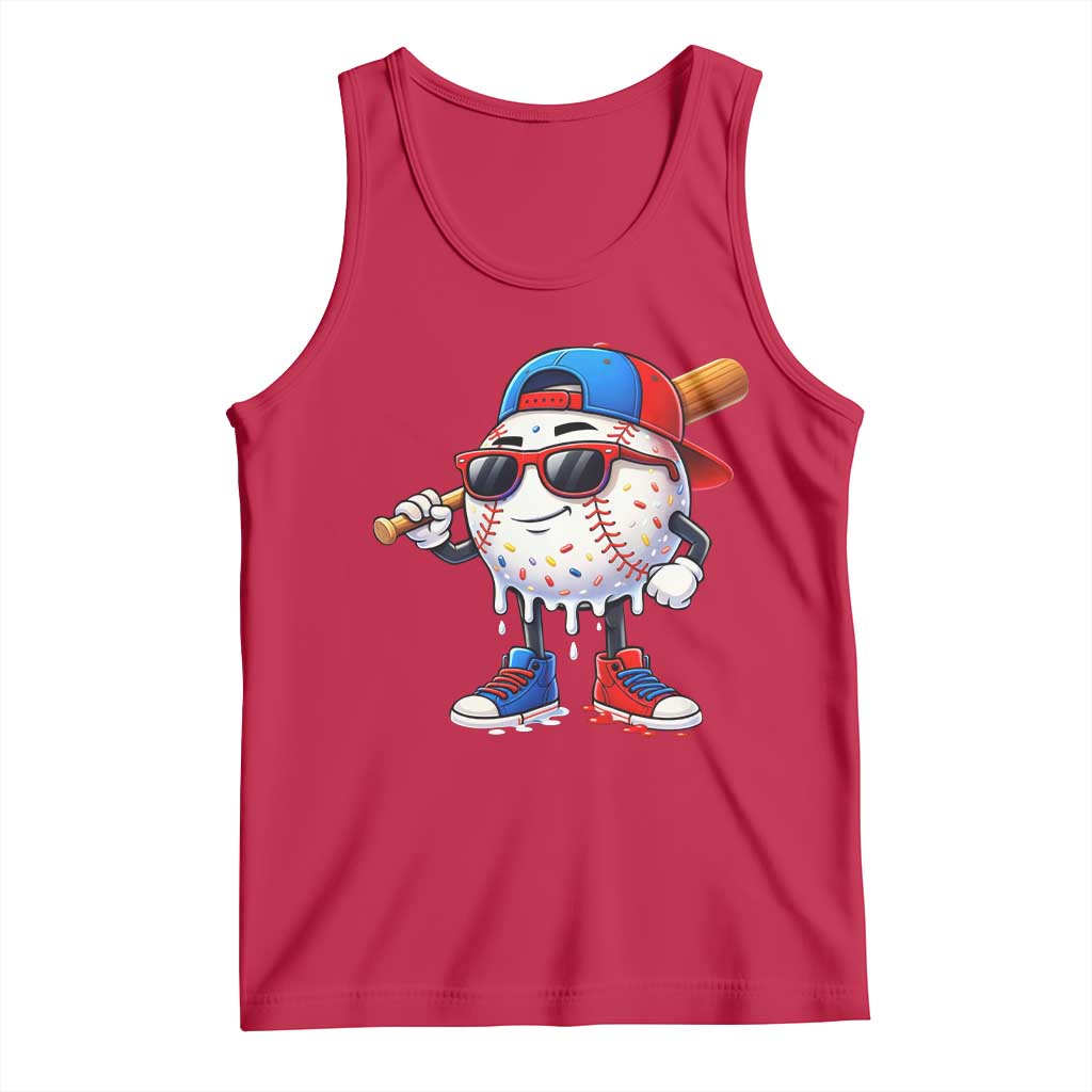 Baseball Drip Ice Cream Tank Top Youth Drip Baseball Boys Kid Red White And Blue