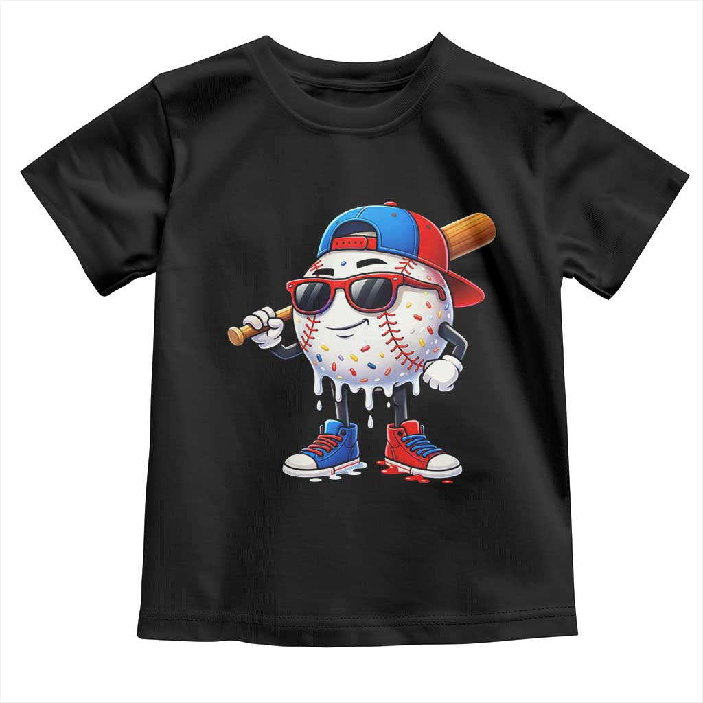 Baseball Drip Ice Cream Toddler T Shirt Youth Drip Baseball Boys Kid Red White And Blue