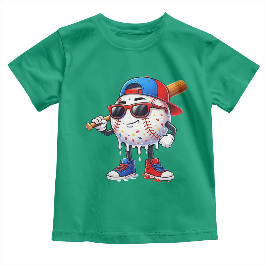 Baseball Drip Ice Cream Toddler T Shirt Youth Drip Baseball Boys Kid Red White And Blue