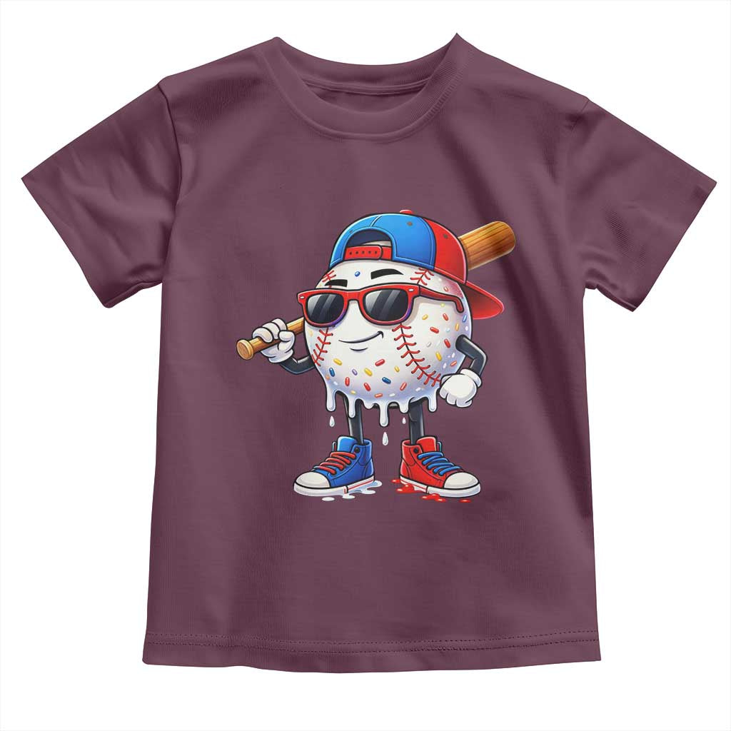 Baseball Drip Ice Cream Toddler T Shirt Youth Drip Baseball Boys Kid Red White And Blue