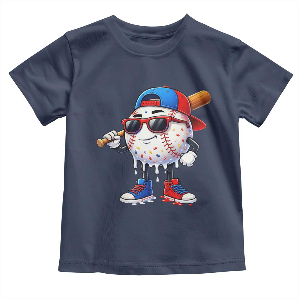 Baseball Drip Ice Cream Toddler T Shirt Youth Drip Baseball Boys Kid Red White And Blue