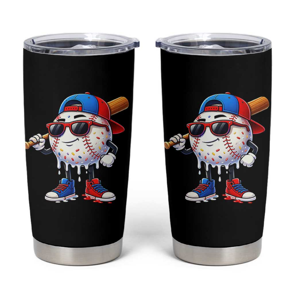Baseball Drip Ice Cream Tumbler Cup Youth Drip Baseball Boys Kid Red White And Blue