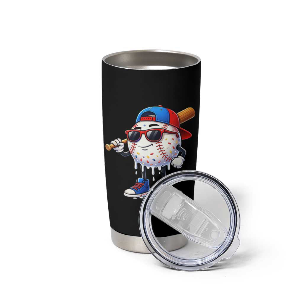 Baseball Drip Ice Cream Tumbler Cup Youth Drip Baseball Boys Kid Red White And Blue