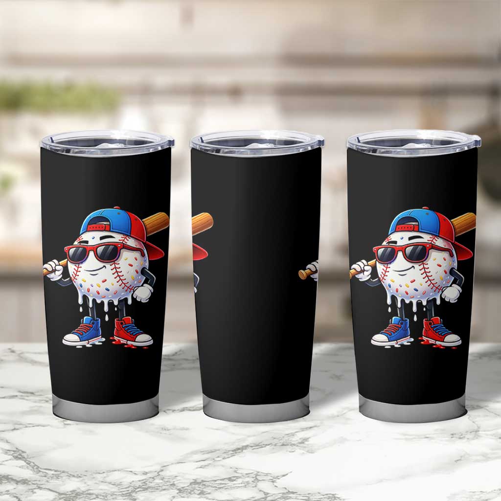 Baseball Drip Ice Cream Tumbler Cup Youth Drip Baseball Boys Kid Red White And Blue