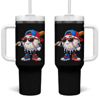 Baseball Drip Ice Cream Tumbler With Handle Youth Drip Baseball Boys Kid Red White And Blue