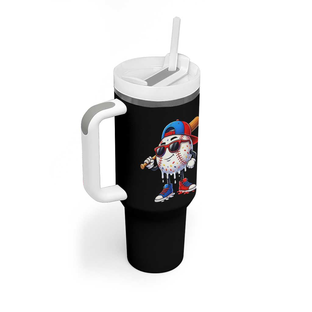 Baseball Drip Ice Cream Tumbler With Handle Youth Drip Baseball Boys Kid Red White And Blue