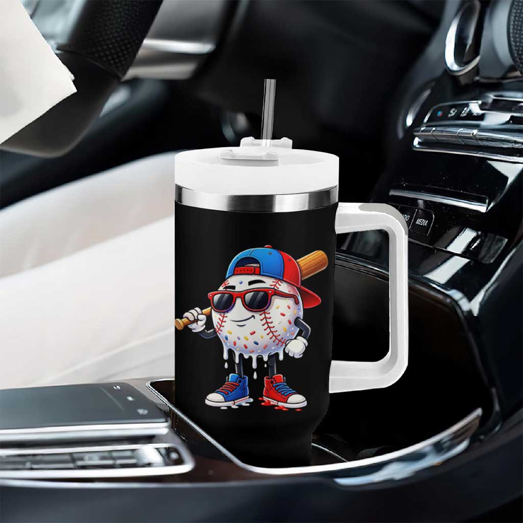Baseball Drip Ice Cream Tumbler With Handle Youth Drip Baseball Boys Kid Red White And Blue