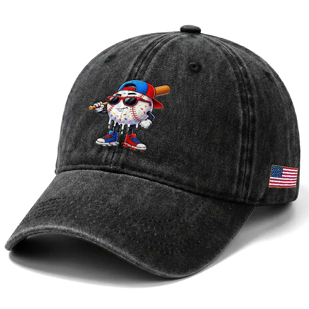 Baseball Drip Ice Cream Washed Cotton Baseball Cap Youth Drip Baseball Boys Kid Red White And Blue