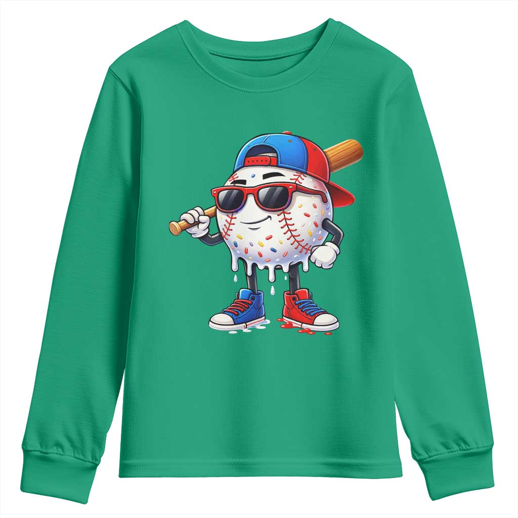 Baseball Drip Ice Cream Youth Sweatshirt Youth Drip Baseball Boys Kid Red White And Blue