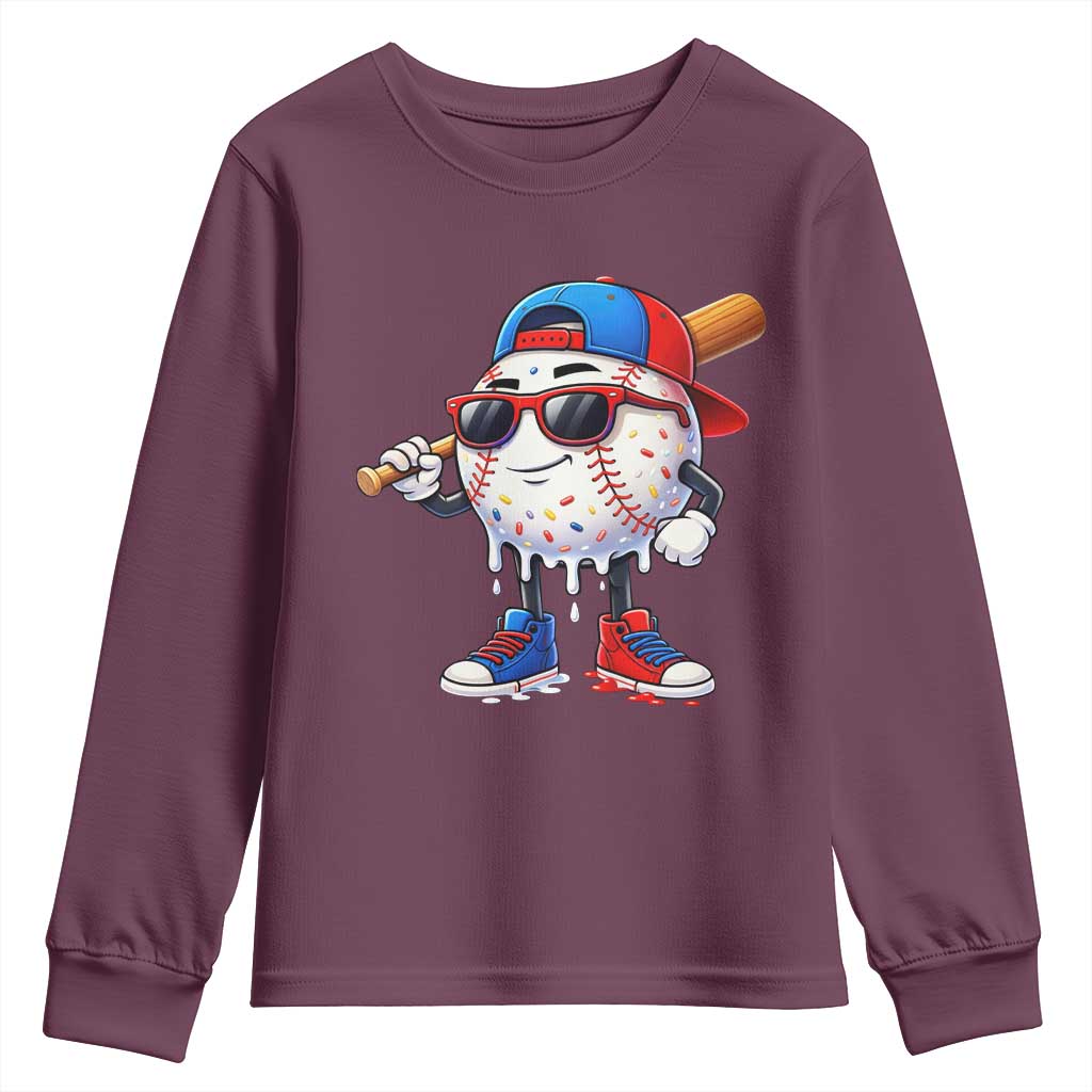 Baseball Drip Ice Cream Youth Sweatshirt Youth Drip Baseball Boys Kid Red White And Blue