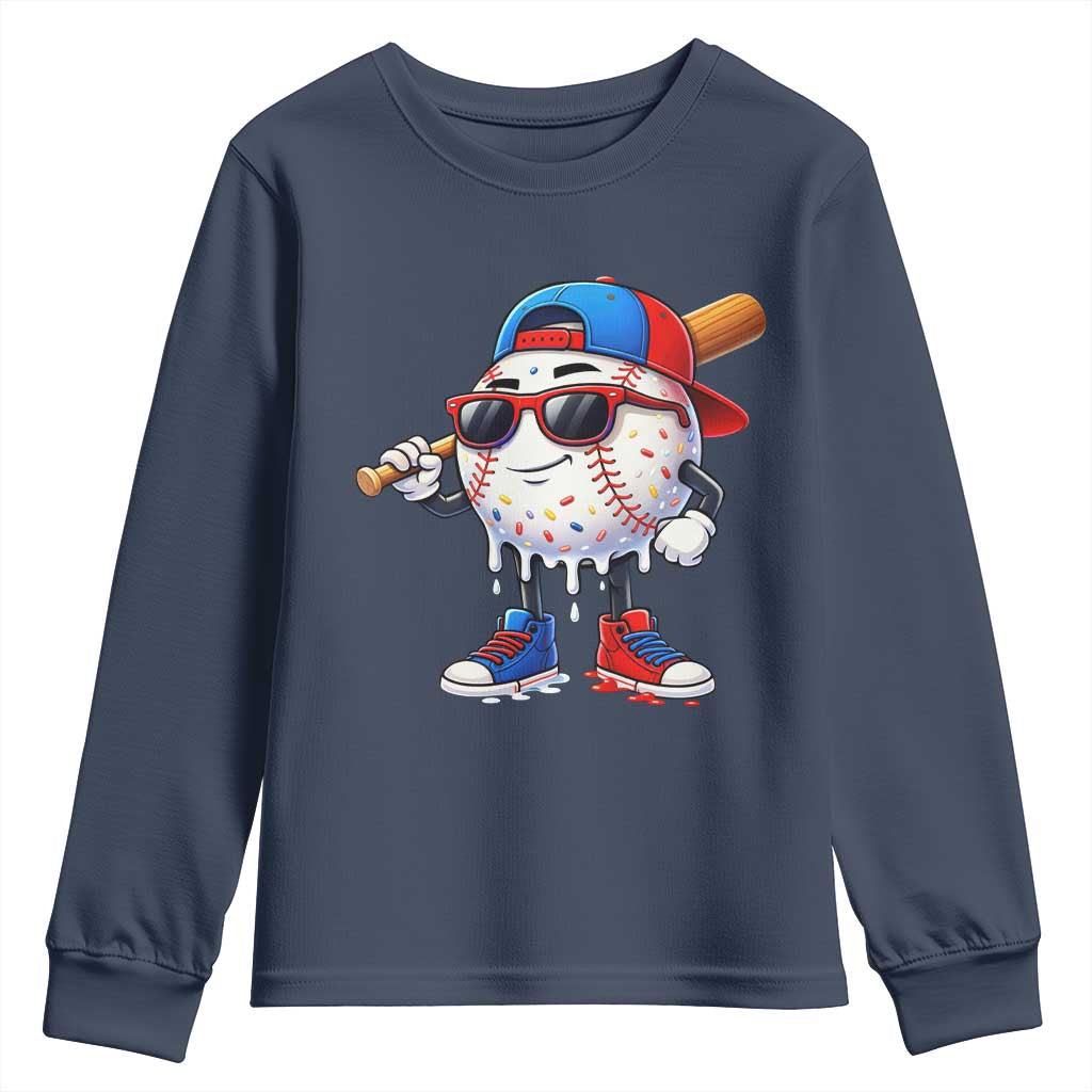Baseball Drip Ice Cream Youth Sweatshirt Youth Drip Baseball Boys Kid Red White And Blue