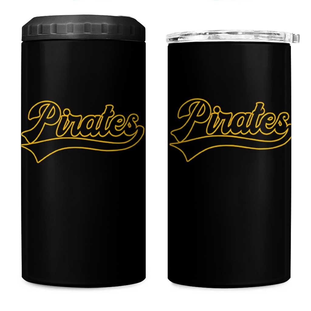 Vintage Pirates 4 in 1 Can Cooler Tumbler Varsity Script Retro Sports Jersey Style Baseball Fans