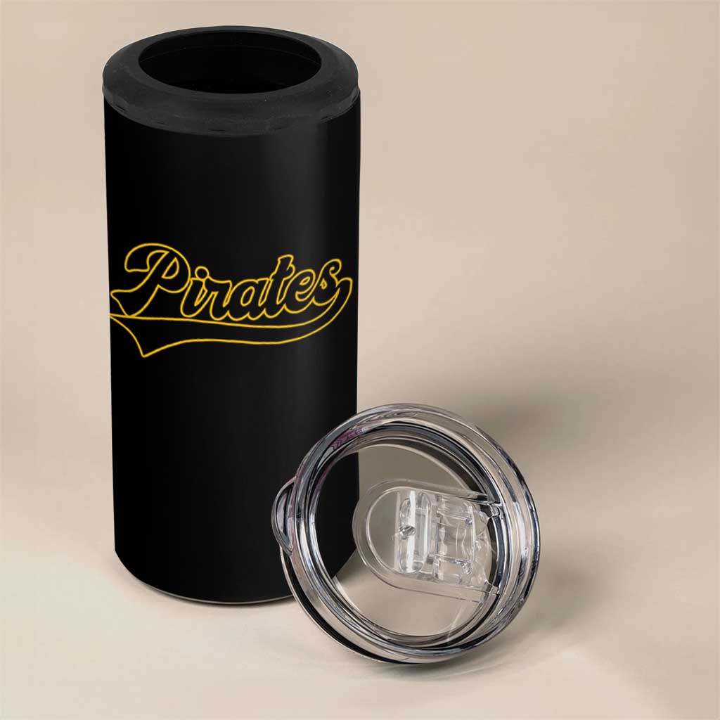 Vintage Pirates 4 in 1 Can Cooler Tumbler Varsity Script Retro Sports Jersey Style Baseball Fans