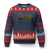 Vintage Pirates Ugly Christmas Sweater Varsity Script Retro Sports Jersey Style Baseball Fans