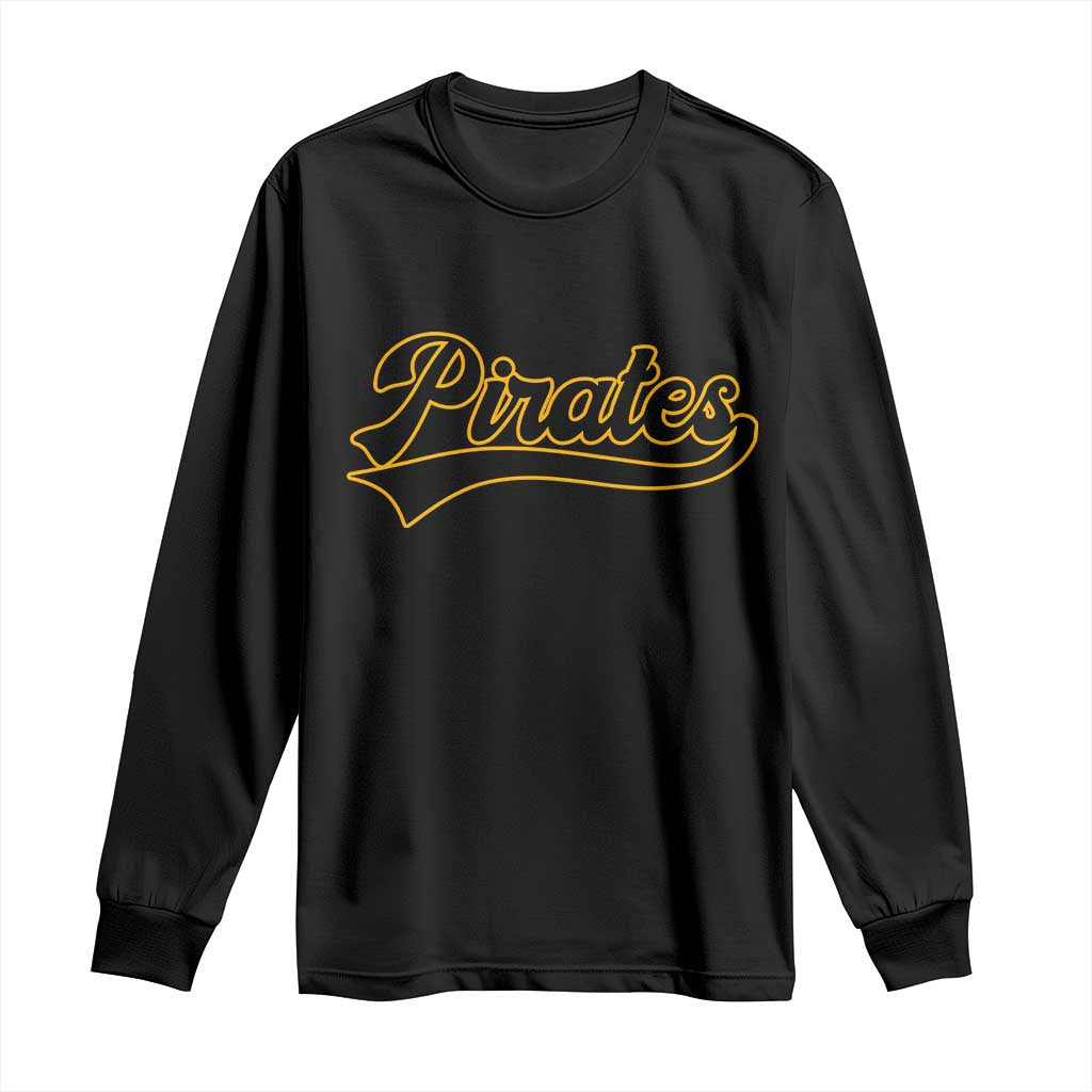 Vintage Pirates Long Sleeve Shirt Varsity Script Retro Sports Jersey Style Baseball Fans