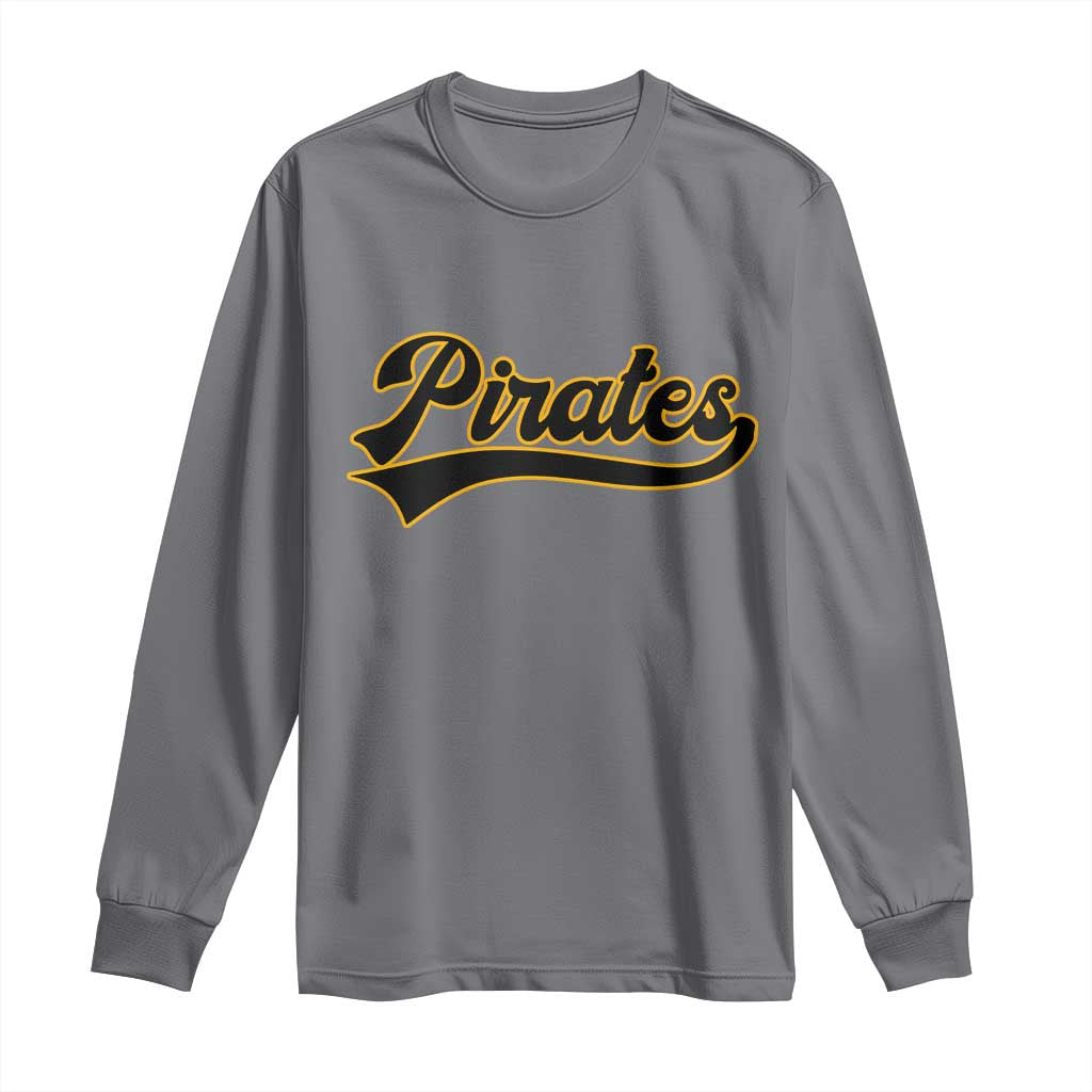 Vintage Pirates Long Sleeve Shirt Varsity Script Retro Sports Jersey Style Baseball Fans