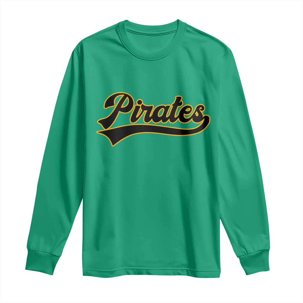 Vintage Pirates Long Sleeve Shirt Varsity Script Retro Sports Jersey Style Baseball Fans