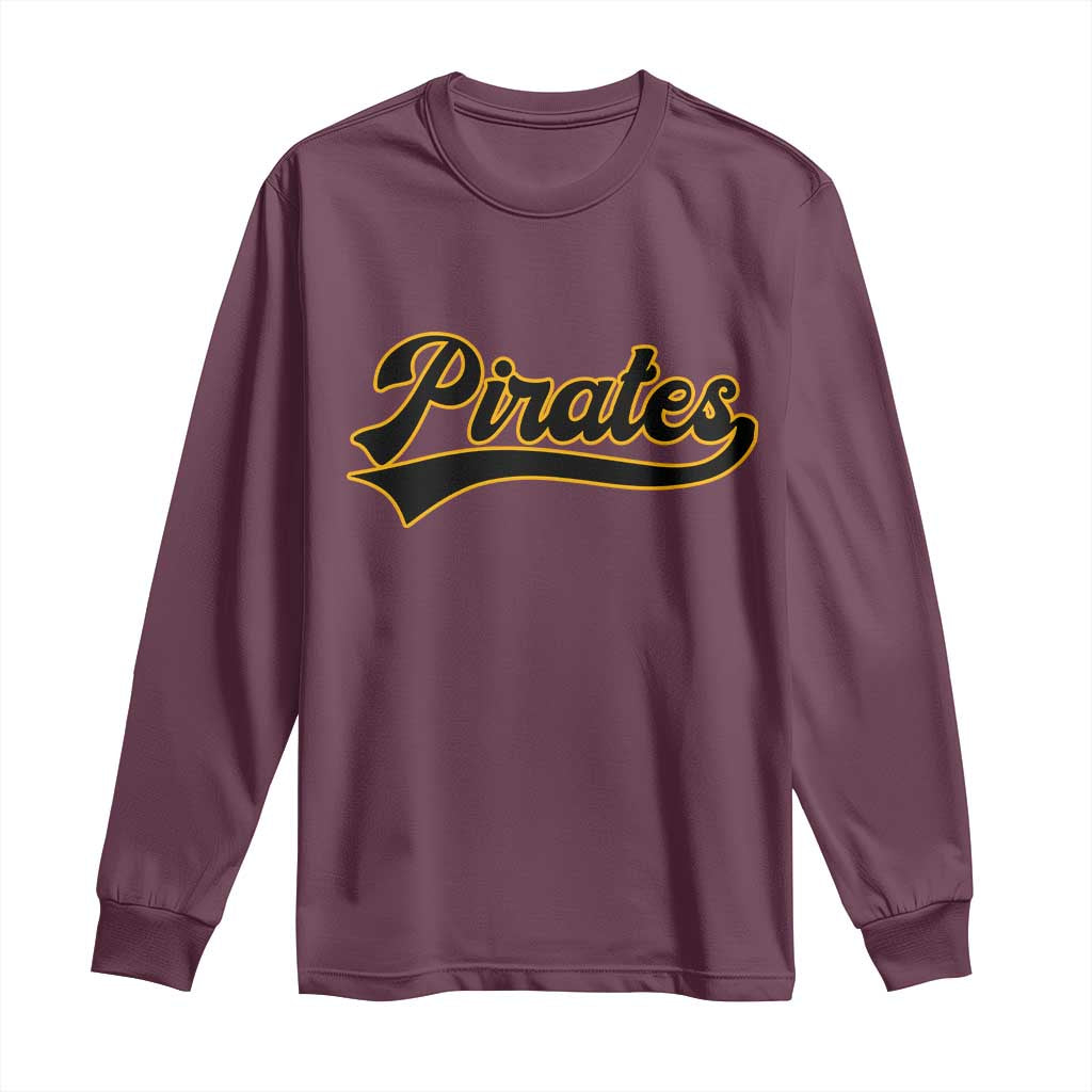 Vintage Pirates Long Sleeve Shirt Varsity Script Retro Sports Jersey Style Baseball Fans