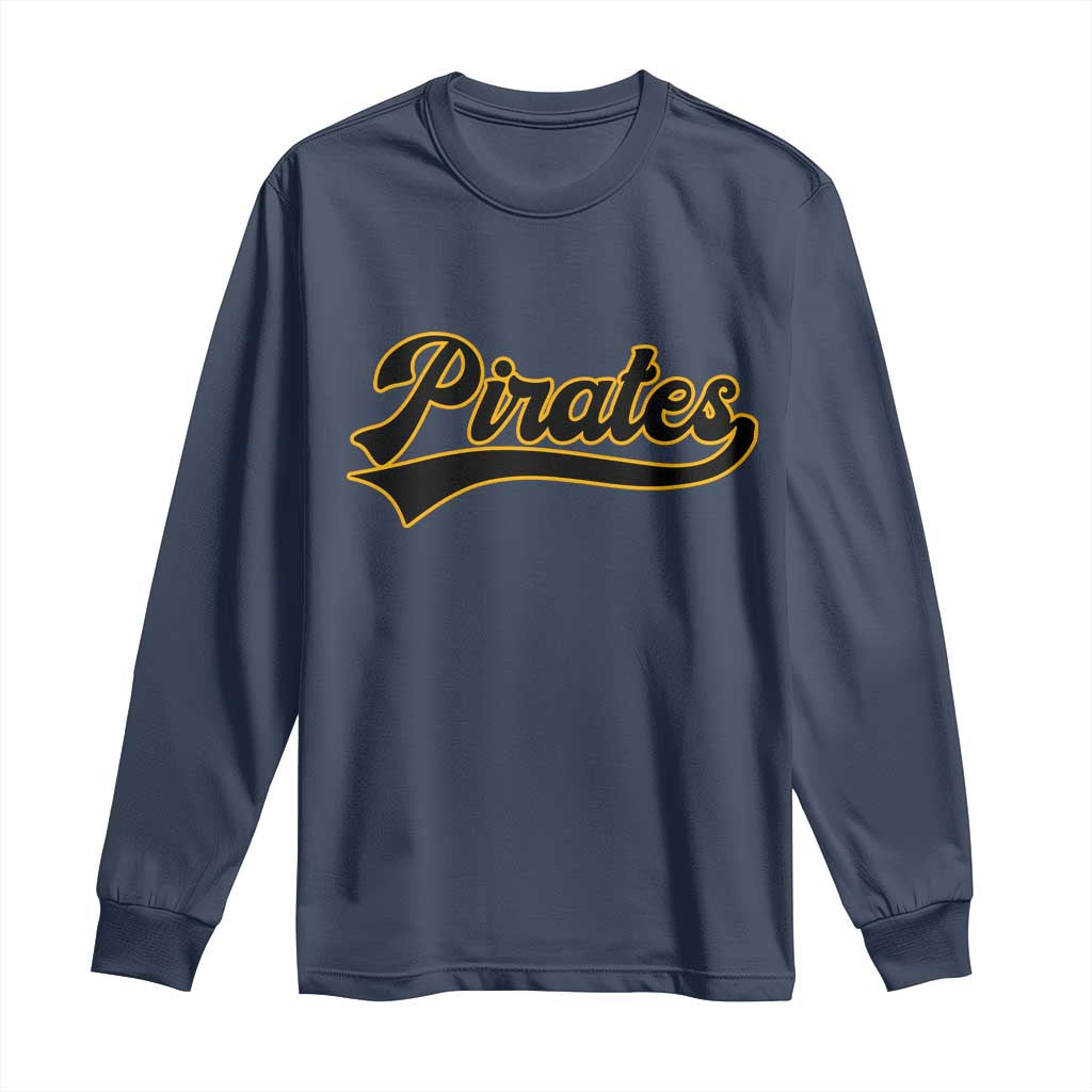 Vintage Pirates Long Sleeve Shirt Varsity Script Retro Sports Jersey Style Baseball Fans