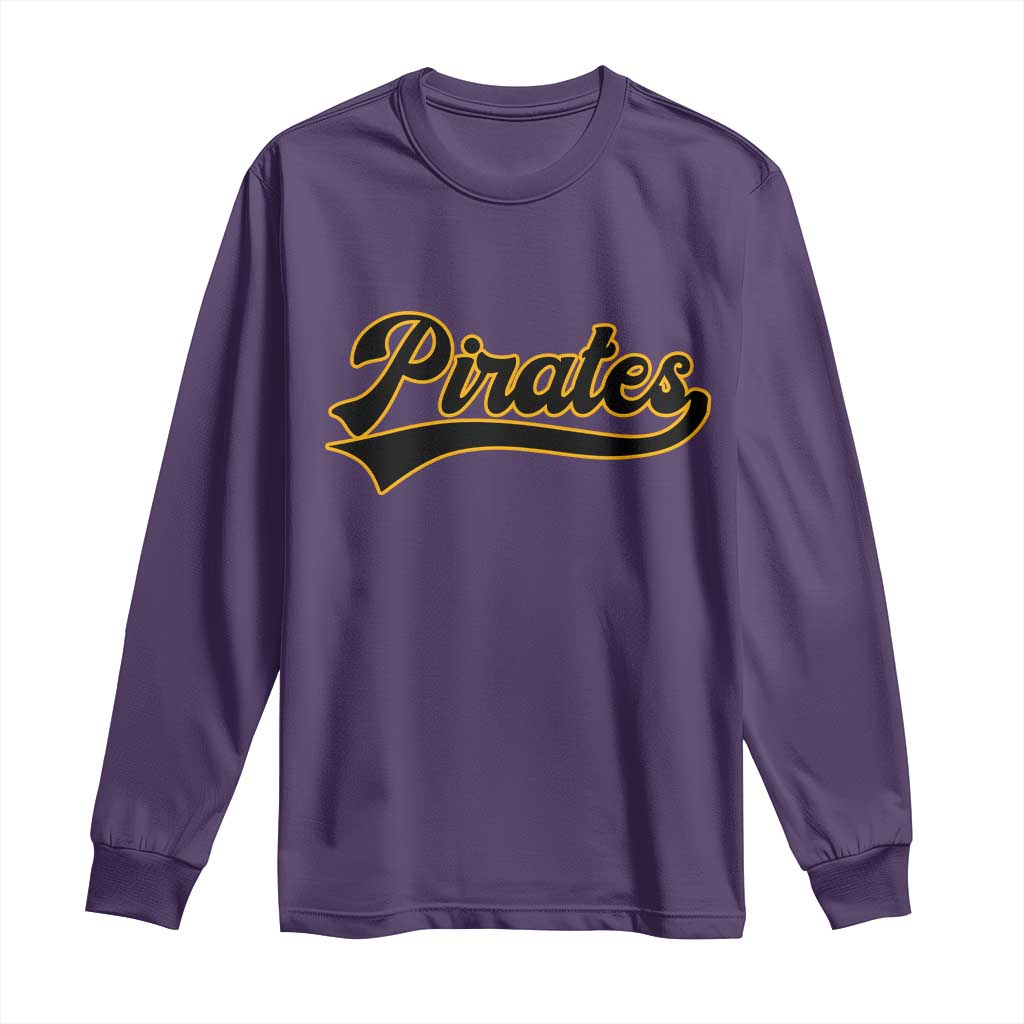 Vintage Pirates Long Sleeve Shirt Varsity Script Retro Sports Jersey Style Baseball Fans