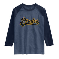 Vintage Pirates Raglan Shirt Varsity Script Retro Sports Jersey Style Baseball Fans