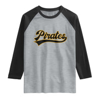 Vintage Pirates Raglan Shirt Varsity Script Retro Sports Jersey Style Baseball Fans
