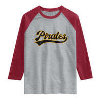 Vintage Pirates Raglan Shirt Varsity Script Retro Sports Jersey Style Baseball Fans